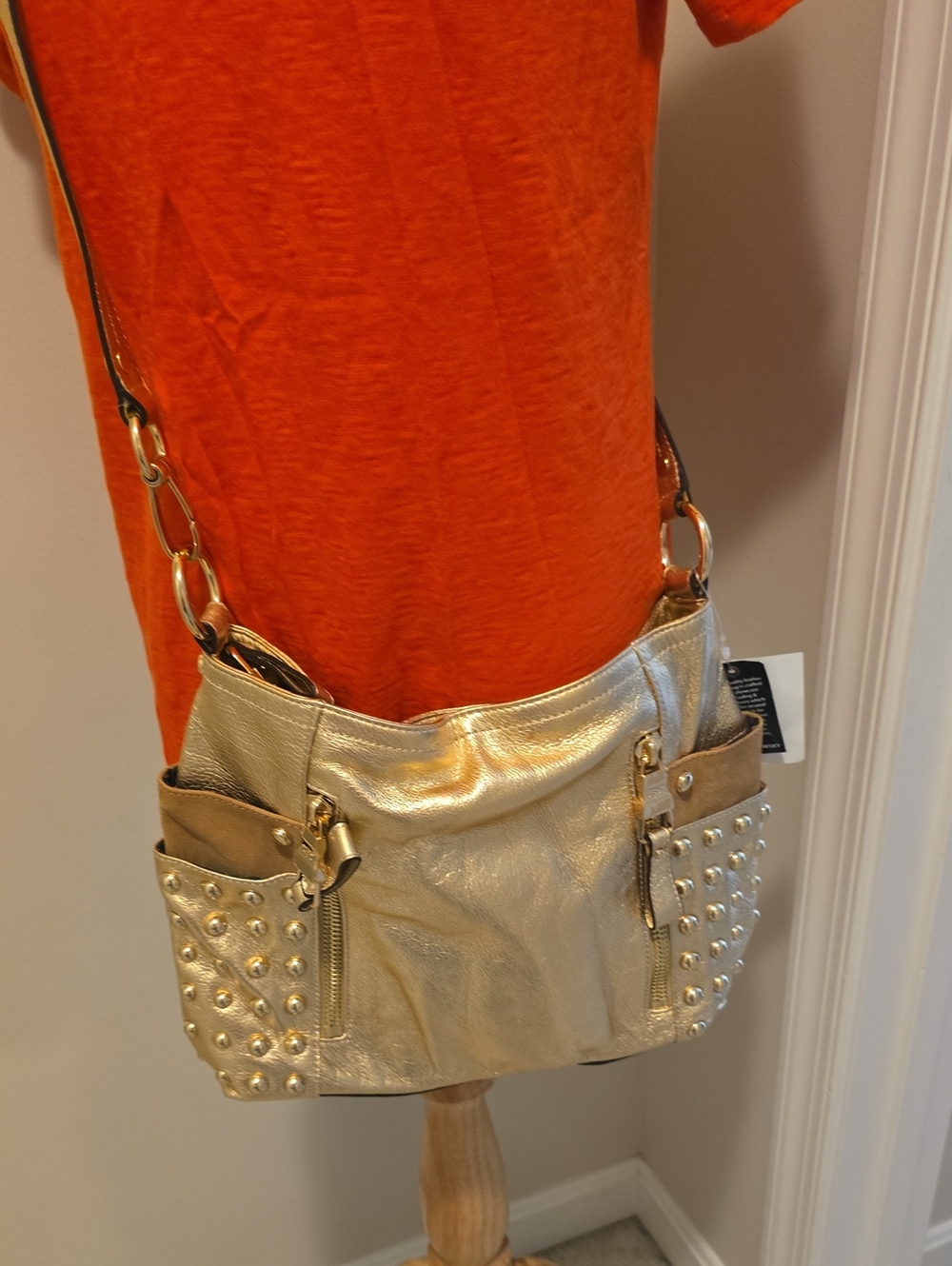 MAKOWSKY Gold Studded Crossbody Shoulder Bag